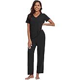 WiWi Bamboo Viscose Pajamas for Women Super Soft Short Sleeve Pajama Set with Pants Cooling Pjs Lightweight Loungewear S-XXL
