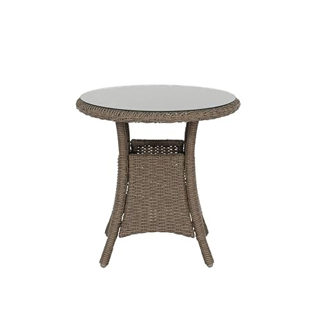 greemotion Beistelltisch Garda braun, kompakter Balkontisch mit runder Glastischplatte, Gartentisch aus hochwertigem Aluminiu