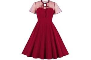 IWEMEK Women's Vintage Polka Dot 1950s Audrey Retro Rockabilly Prom Dress 50's 60's A-Line Cocktail Party Swing Dress
