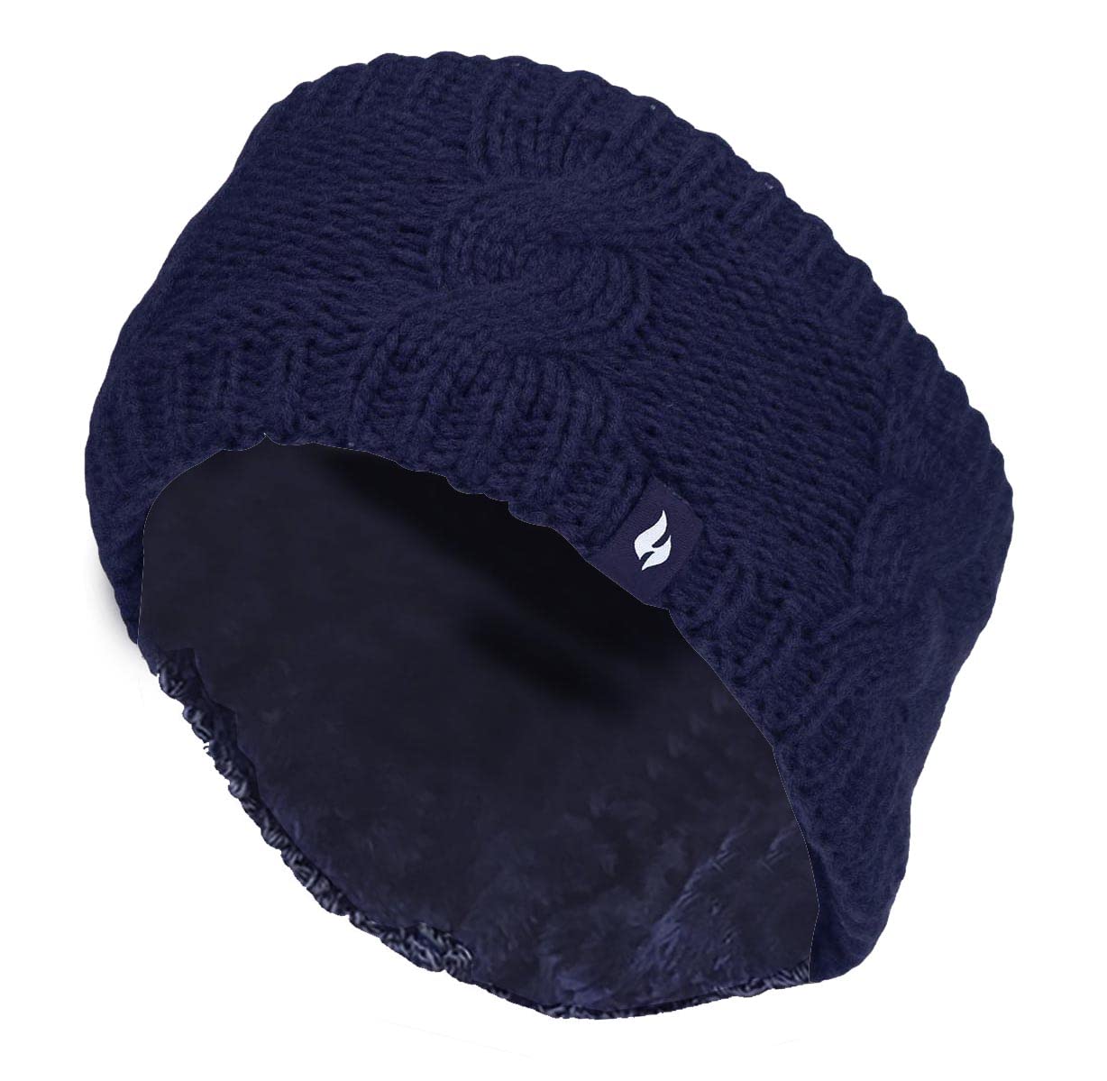 Heat Holders - Ladies Thick Cable Knitted Fleece Lined Thermal Winter Empty Skull Ear Warmer Headband (One Size, Navy)