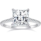 BAGUTTA PAVONE 1.5/4CT CZ Engagement Rings for Women,Women's Princess/Radiant Cut 925 Sterling Silver Solitaire Wedding Bands Engagement Promise Rings for Her with 18K White Gold Plated Size4-10