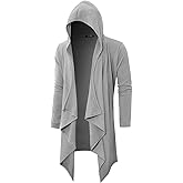 GIVON Mens Hooded Cardigan Ruffle Shawl Collar Drape Cape Overcoat with Pockets & Oversized Hood