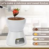 BSTKEY Ceramic Butter Chocolate Fondue Pot 400ml with 4 Forks White view 7