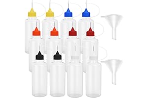 Hulless 12 Pcs 2 Ounce Needle Tip Glue Bottle 60 mL Plastic Dropper Bottles Multicolor lid with 2 Pcs Mini Funnel for Small Gluing Projects, Paper Quilling DIY Craft, Acrylic Painting
