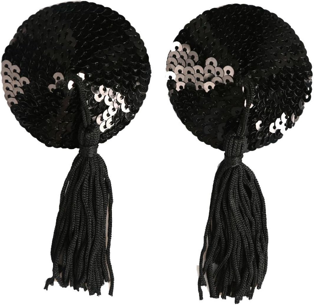 Amazon.com: Sequin Pasties For Womens Lingerie Breast Petal Pasty Adhesive Reusable with Tassel ...