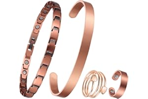 MagEnergy Copper Bracelet and Rings for Women 100%Solid Copper Magnetic Bracelets for Lover Jewelry Gift 3500 Gauss Ultra Magnetic Bracelet, Crystal, Size Tool, Bracelet, Bangle, Ring Set of 4, Set of 2