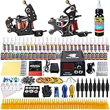 Solong Tattoo Complete Starter Beginner Tattoo Kit 2 Pro Machine Guns 54 Inks Power Supply Foot Pedal Needles Grips Tips TK211