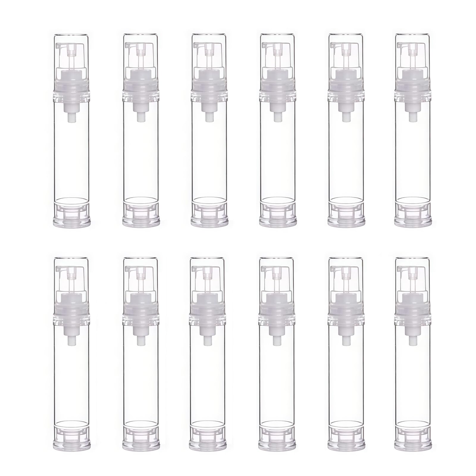 12Pcs 10ml Airless Pump Bottle Empty Refillable Clear Vacuum Press Pump Bottles Lotion Pump Dispenser Container Cosmetic Travel Toiletries Bottles Jar Vials for Foundation Essence Lotion