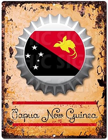 Chic Sign COUNTRY PAPUA NEW GUINEA Flag Bottle Cap Rustic Vintage Retro Kitchen Bar Pub Coffee Shop Wall Decor 9"x12" Metal Plate Sign Home Store Decor Plaques