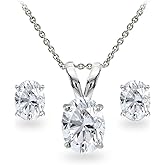 B. BRILLIANT Sapphire Necklace and Earrings Sterling Silver Oval-cut Solitaire Synthetic Gemstone Pendant and Stud Earring Jewelry Sets for Women Bridesmaids Fashion Birthday Holiday