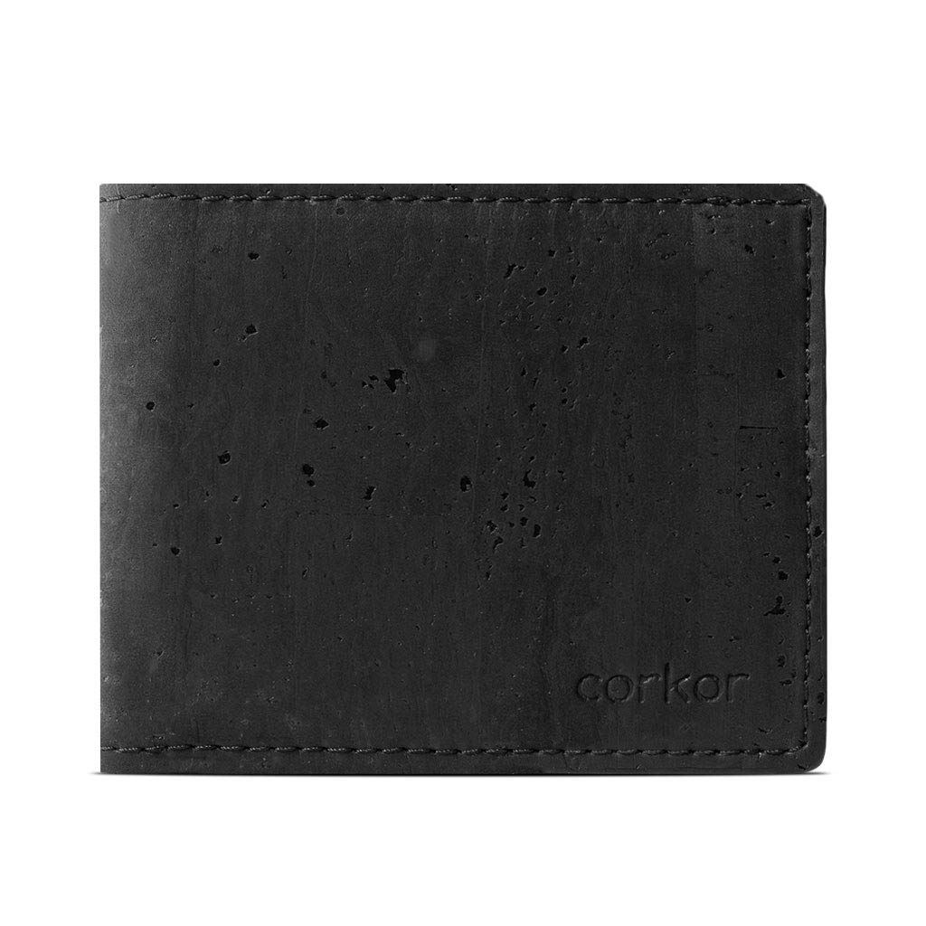 Corkor Vegan Cork Wallet Bifold for Men | Cruelty Non Leather - Black - S