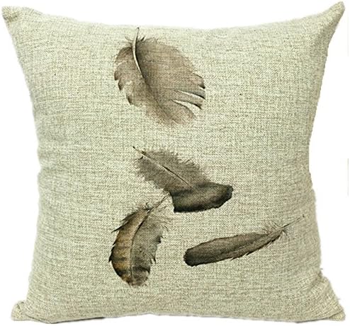Goldenchildhood Cotton Linen Thow Pillow Case Decorative Cushion Cover Square 18"- Watercolor Feathers (Feathers Style 3)
