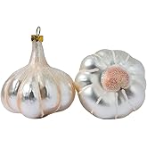 2 Pack 2.8'' Hand Blown Glass Garlic Christmas Ornament, Hand Painted Glass Food Ornaments for Christmas Tree Decorations