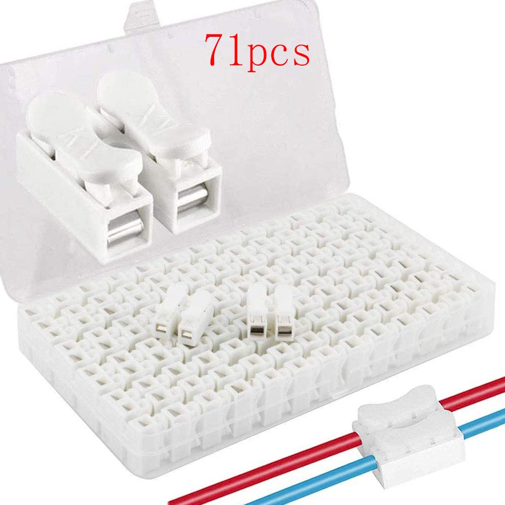 RUNCCI-YUN CH-2 Spring Wire Connectors, 71Pcs, Clamp & Plug-in, Butt Terminal, Steel, 0.5-2.5mm2, 250V/10A, Flame Retardant PP Material, Widely Used in Lighting & Automotive Wiring