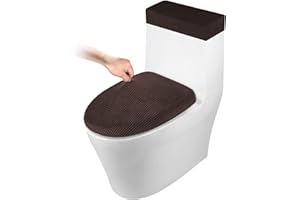 AZHCHKE Toilet Lid Cover and Toilet Tank Cover Stretch Toilet Covers Set for Bathroom, Polyester Spandex Jacquard Fabric, Machine Washable, with Elastic Bottom, Coffee