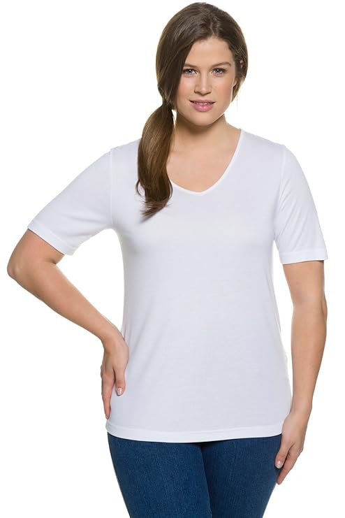 Ulla Popken Damen große Größen bis 60, Oberteil, T-Shirt, V-Shirt, Shirt, Basic, Halbarm & V-Ausschnitt 704316