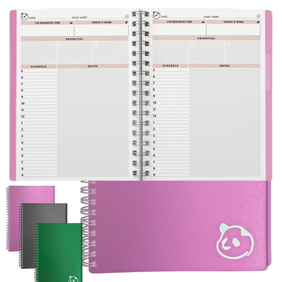 Panda Planner Undated Daily Planner 2.0 – 90-Day Productivity Planner with Habit Tracker, Goal Setting – Hard Plastic Cover Planner for Work, Home, School & ADHD Management - 5.75" x 8.25" (Pink)