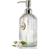 JASAI 18 Oz Clear Glass Soap Dispenser with Rust Proof Stainless Steel Pump | Refillable Liquid Hand soap Dispenser for Bathroom, Premium Kitchen Soap Dispenser (Clear).
