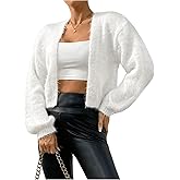 Verdusa Women's Fuzzy Crop Cardigan Long Sleeve Open Front Sweater Shrug Cardigans