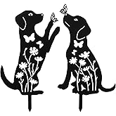 hidyuuoo Metal Dog Garden Decor for Outside 2 Pack, 17" Puppy Decorative Garden Stakes, Black Dog Silhouette Outdoor Decor, Pet Yard Art, Weather Resistant Steel Yard Decor