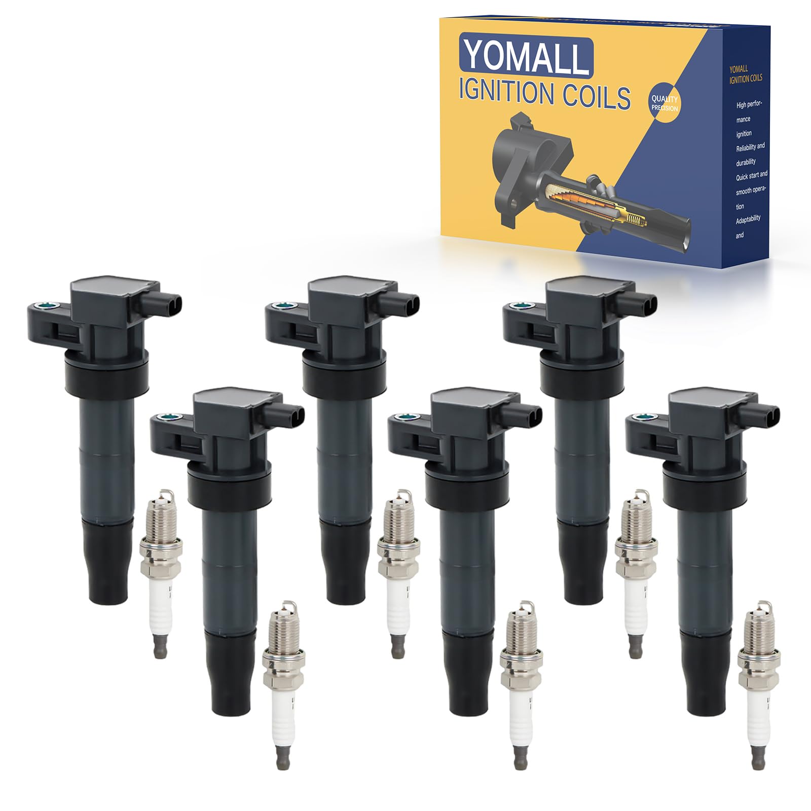 Photo 1 of YOMALL 6PCS UF546 Ignition Coils + 6PCS 7854 Iridium Spark Plugs Ignition Coils Pack Fits for 2006-2011 Azera, 2006-2010 Sonata, 2006-2014 Sedona 3.3L 3.5L 3.8L, Coil Pack Set Aftermarket Parts