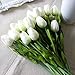 Supla 30 Pcs Soft Touch Tulip Stem Artificial Flower Fake Tulips PU Tulips Flowers Arrangement Bouquet in White for Floral Arrangment Wedding Bouquet Home Room Centerpiece Party Wedding Decor