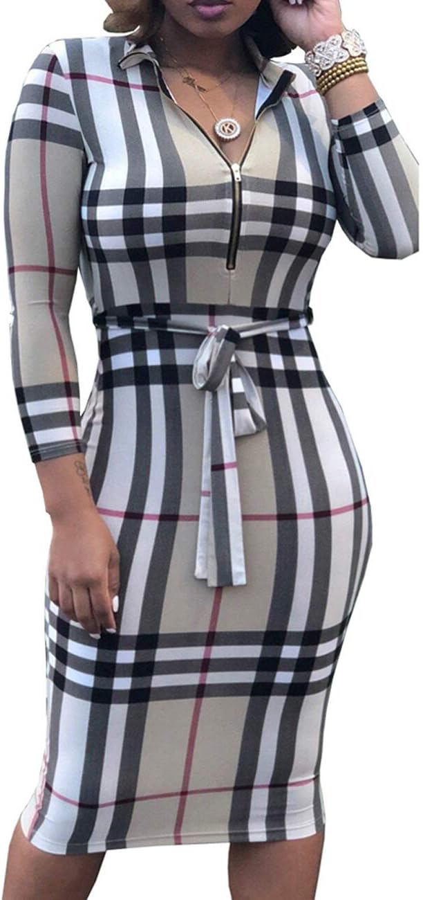 Women Sexy V Neck Dresses Elegant Bodycon Long Sleeve Stretchy Pencil Business Suiting Dress Zipper