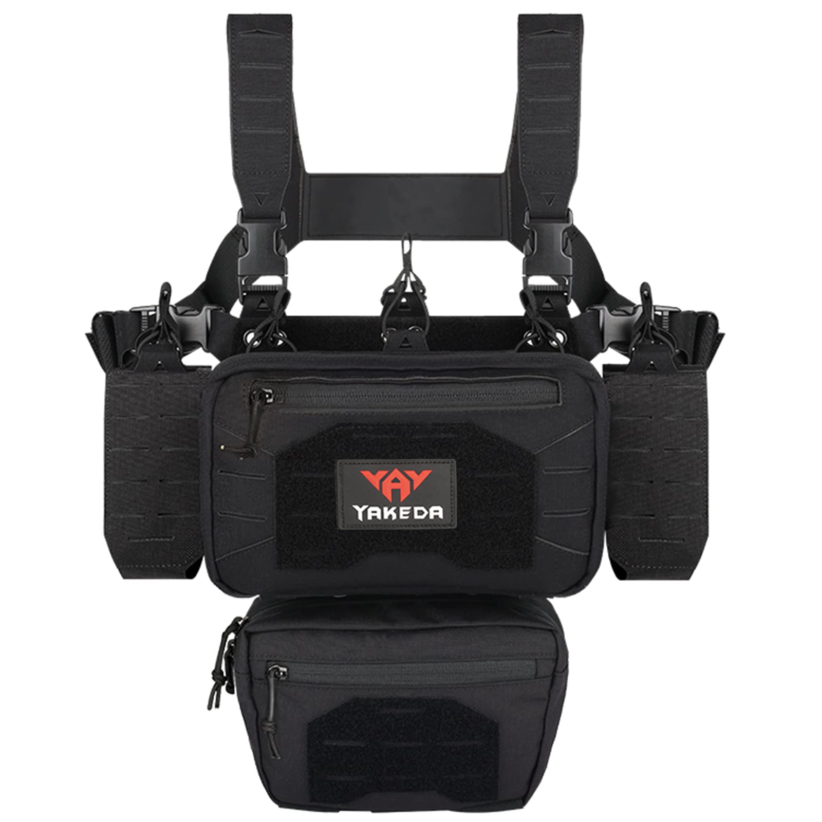 Photo 1 of YAKEDA Tactical Chest Mini Rig Vest with Magazine Pouch Adjustable Detachable Laser-cutting Molle Modular Chest Vest (Light black)