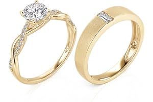 Rikelus 10K/14K/18K Solid Gold 1-3 Carat Moissanite Couple Ring Set for Him and Her, 925 Sterling Silver Moissanite Engagemen