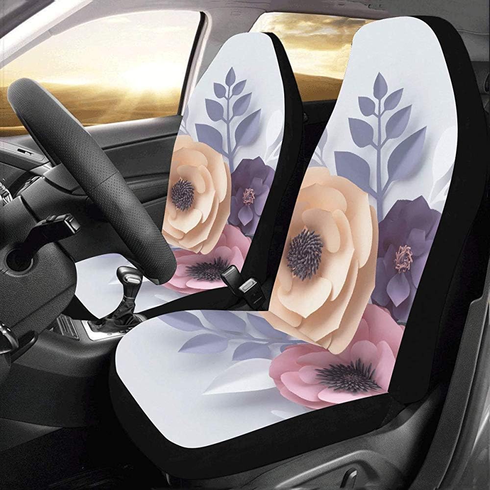 Set Of 2，Vivid Paper Flower Illustration Custom New Universal Car Seat