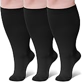 Wide Calf Compression Socks: Plus Size Compression Stockings for Men Women - Extra Large 20-30 mmHg Compression Hose Support for Travel Nurses Running Pregnancy 3 Pairs