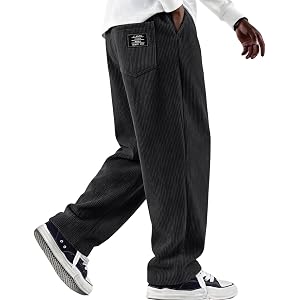 Vividcrate Mens Corduroy Casual Pants Fashion Loose Fit Wide Leg Pants Elastic Waist DrawstringStraight Baggy Sweatpants
