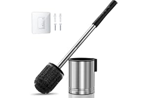HAMITOR Toilet Brush and Holder Set: Bathroom Wall-Mounted Stainless Steel Toilet Bowl Cleaner Brush – Durable and Space-Savi