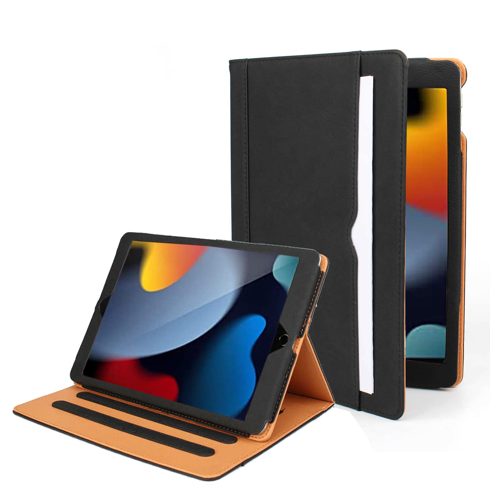 AM Case - iPad 9th generation 2021 / 8th generation 2020 / 7th generation 2019 iPad Case (10.2-Inch) Auto Wake/Sleep Leather Case Cover Stand Pencil Holder Multi Angle Viewing with Pocket (Black)