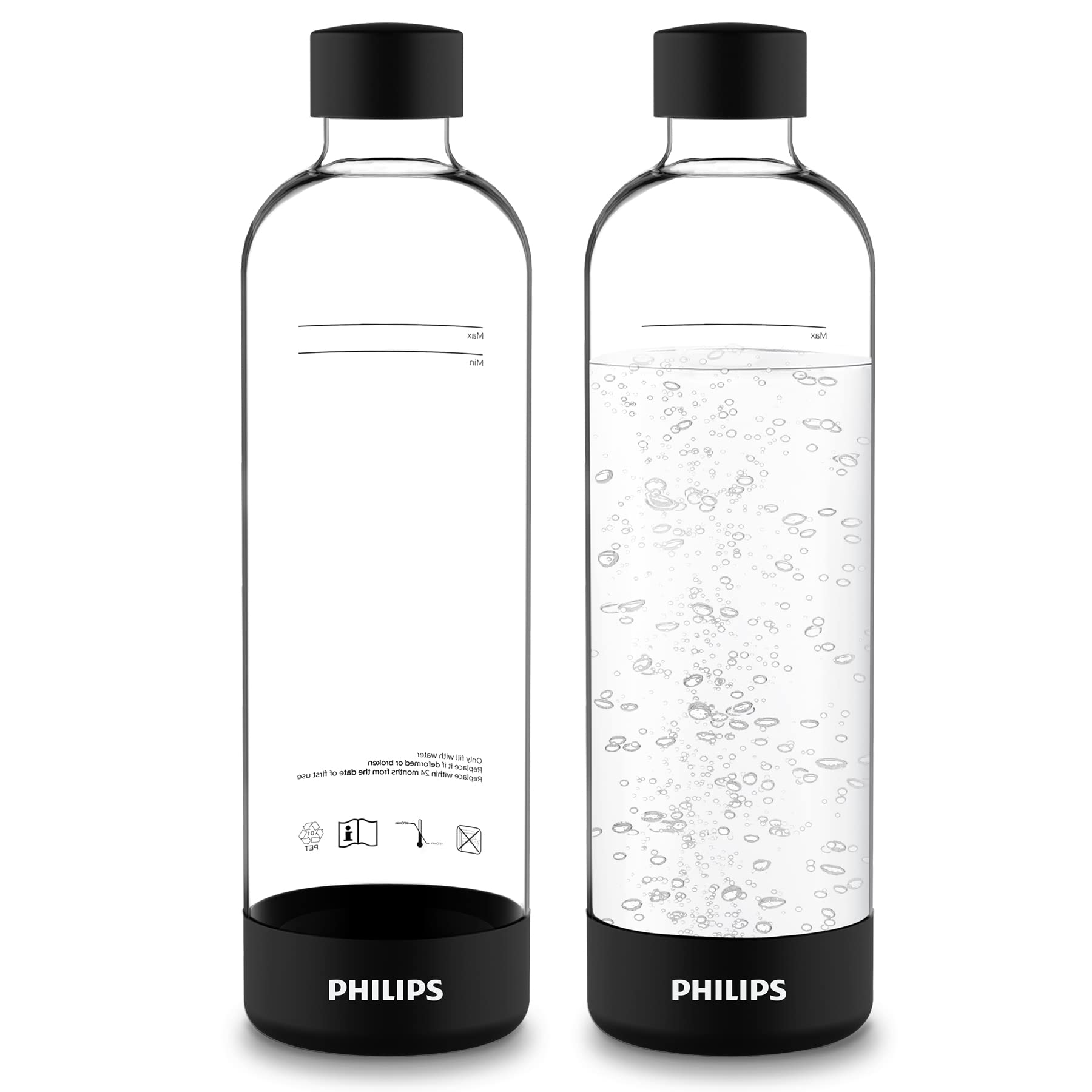 PHILIPS Carbonating Bottles ADD910BKO/37, 1L Reusable PET Sparkling Water Bottles Compatible Soda Maker for ADD4902BKO/37, ADD4902WHO/37 and ADD4901GRO/37, ADD4901BKO/37, ADD4901BLO/37, ADD4901PKO/37