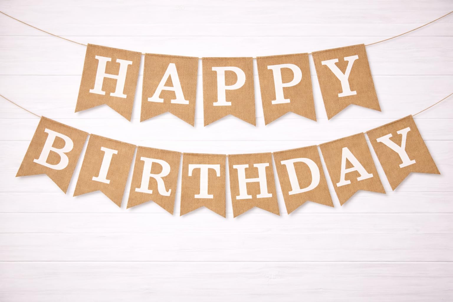 Shimmer Anna Shine Burlap Happy Birthday Banner for Birthday Party Decorations (White Print)