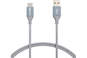 �鶹�� Basics Double Braided Nylon USB Type-C to Type-A 2.0 Male Charger Cable | 3 feet, Dark Grey