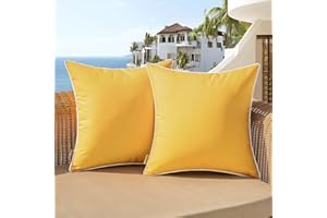 Woaboy Set of 2 Outdoor Waterproof Pillow Covers 16x16 Inch Yellow Decorative Throw Pillow Covers Square Solid Color Couch Pillow Covers for Patio Tent Bed Sofa Living Room