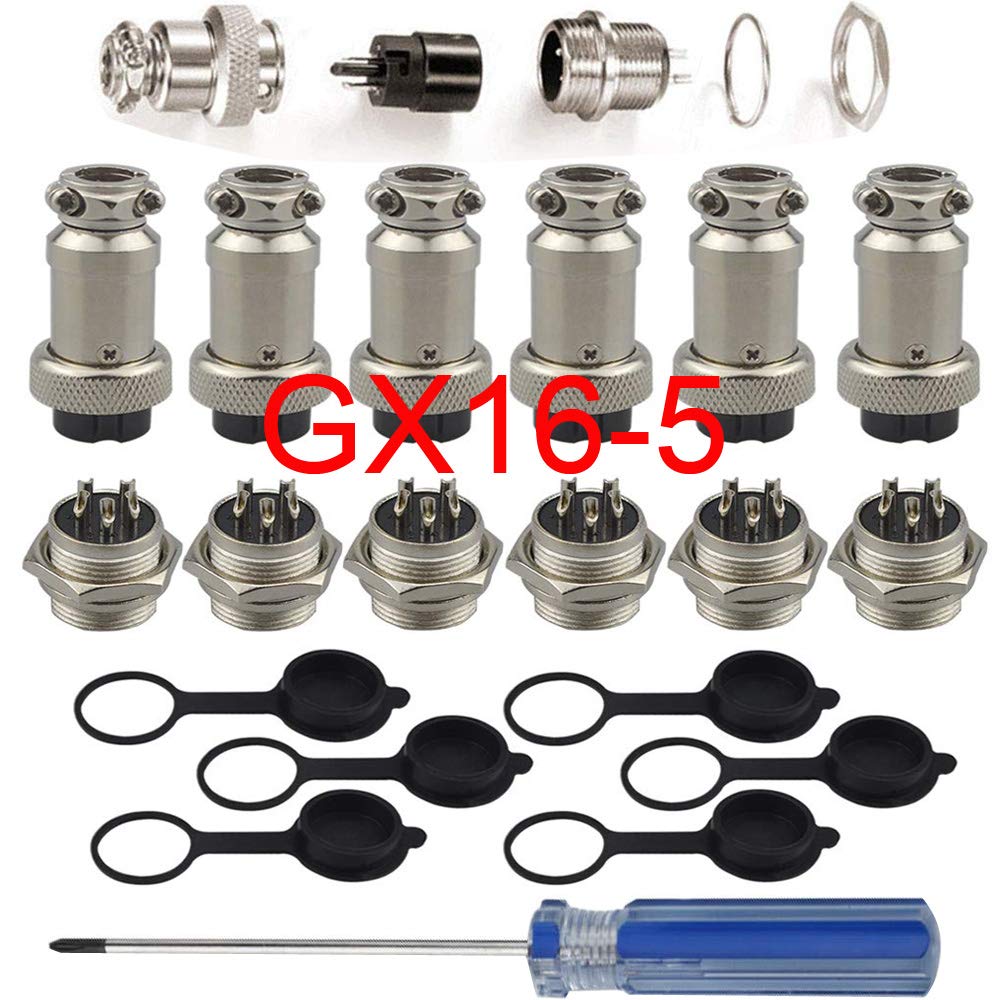 RUNCCI-YUN 18PCS Aviation Connector Plug, 16MM 5Pin Female Metal Aviation Wire Connectors 5A + 16MM Thread 5 Pin Male Metal Aviation Wire Connectors 5A + Rubber Protector Cap