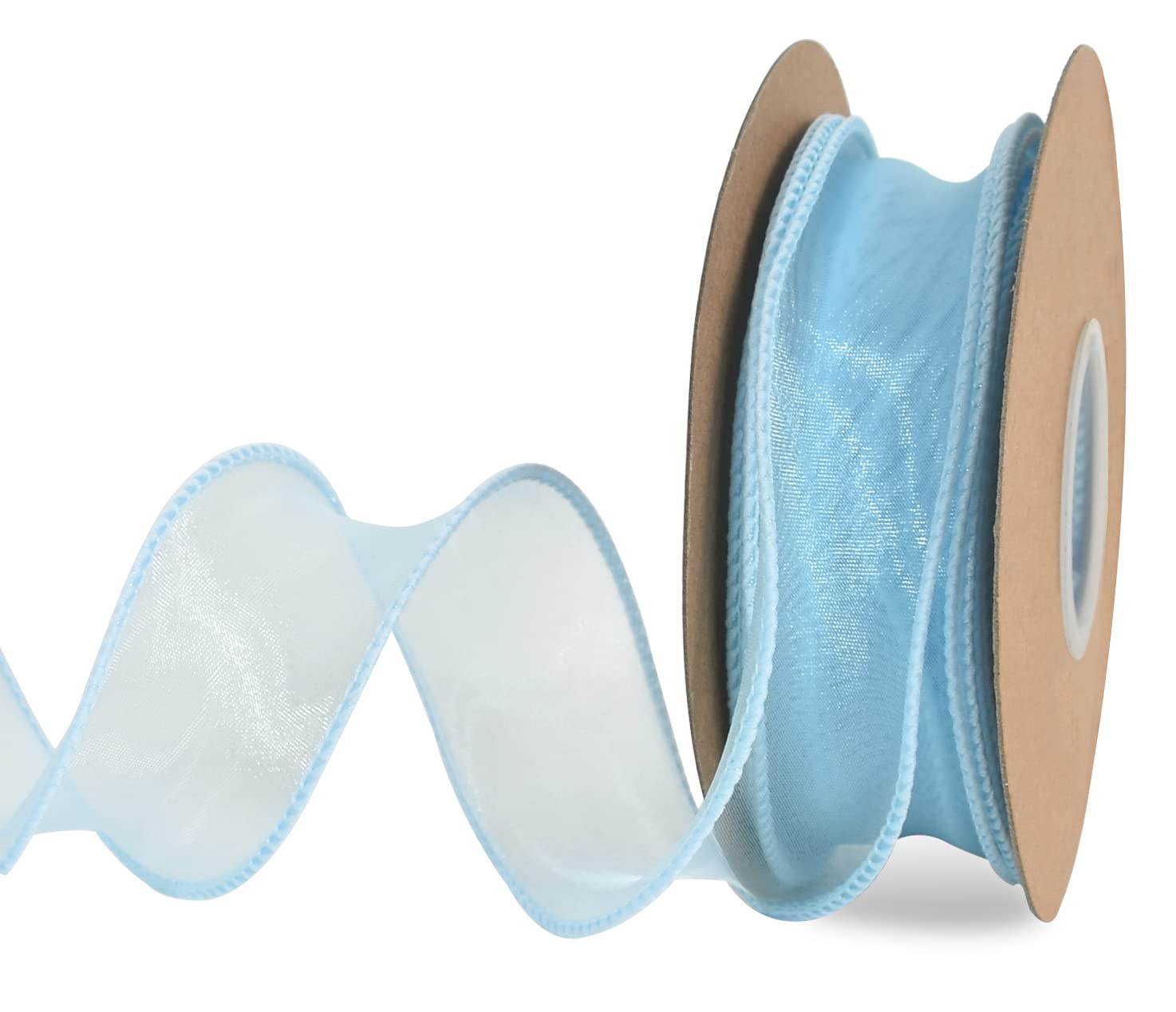 TONIFUL 1-1/2 Inch Wide Light Sky Blue Wired Chiffon Ribbon Sheer Organza Ribbons for Crafts Floral Bouquets Wedding Car Party Decorations Valentine's Day Gift Wrapping Bow Making Tree Wreaths