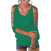 Womens Summer Cold Shoulder Tops 3/4 Sleeve T Shirts Pullover Casual Dolman Blouses