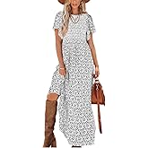 PRETTYGARDEN Women's 2026 Spring Casual Flutter Short Sleeve Boho Floral Maxi Dress Crew Neck Smocked Tiered Long Dresses
