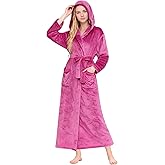 HEARTNICE Womens Long Hooded Robe, Soft Warm Fleece Bathrobes Full Length Plush House Coat