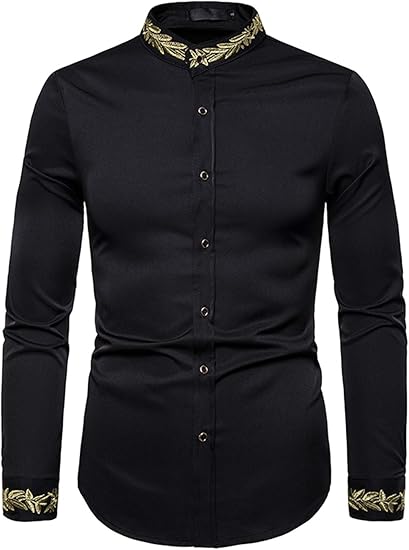 Amazon Whatlees メンズ 長袖 無地シャツ 刺繍襟 デザイン カジュアル ワイシャツ シャツ 通販
