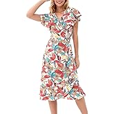 Women's Summer Wrap Maxi Dress Casual Boho Floral V Neck Short Sleeve Ruffle Hem Split Beach Long Dresses