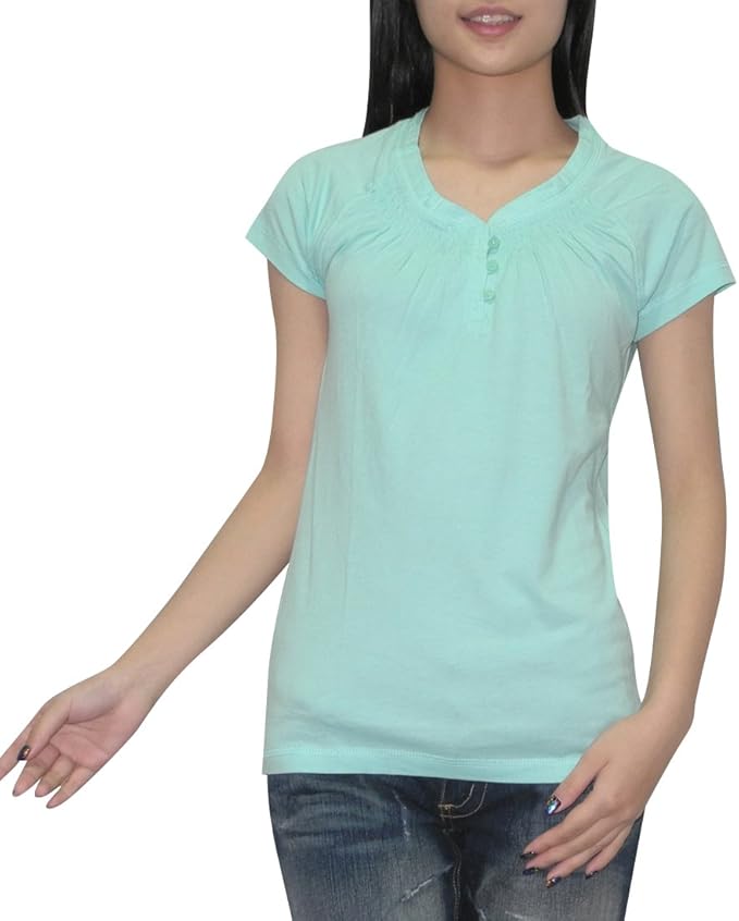 Eddie Bauer Womens Short Sleeve T Shirt With Buttons 2X-Large Light Green at Amazon Womenâs 