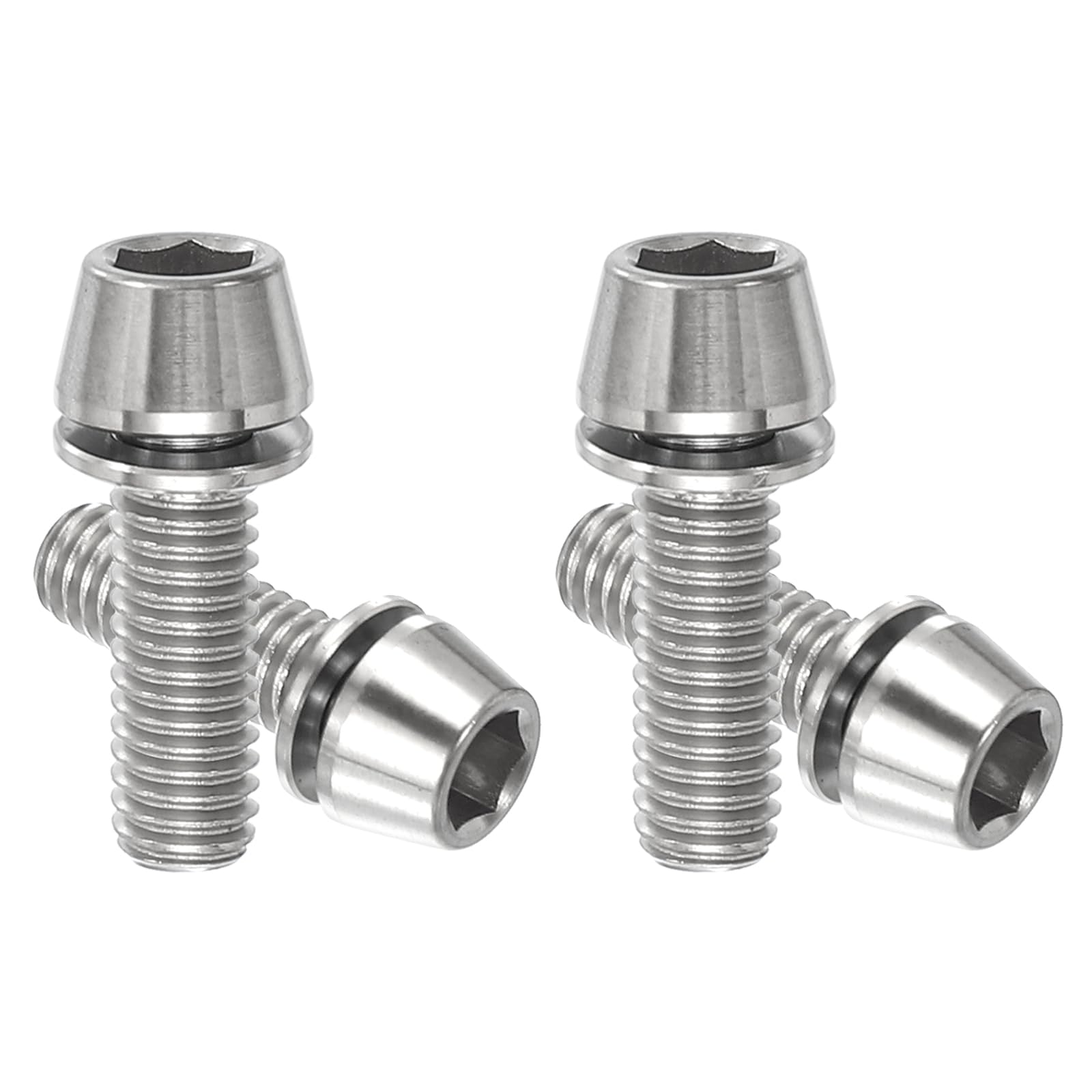 PATIKIL M6x18mm Titanium Bicycle Stem Bolt, 4 Pack Hex Tapered Head Bolt Mountain Bike Screw Replacement with Washer for Bicycle Stem Parts, Silver Tone