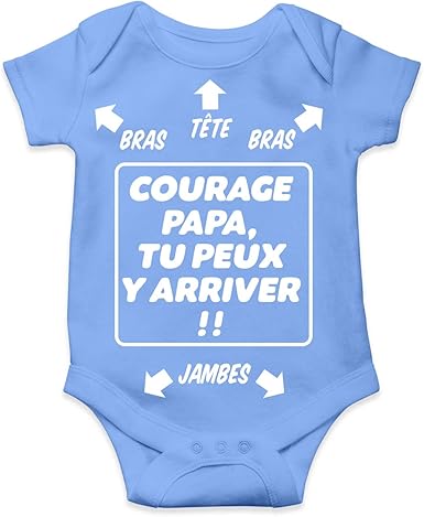 Okiwoki Body Bebe Humour Courage Papa Tu Peux Y Arriver Cadeau De Naissance Pour Garcon Bleu Amazon Fr Vetements Et Accessoires