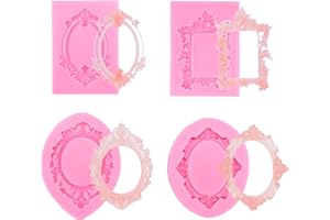 4pcs Silicone Photo Frame Molds for Chocolate, Baroque Style Picture Frames Mini Air Dry Clay Molds for Cupcake Topper Cake D