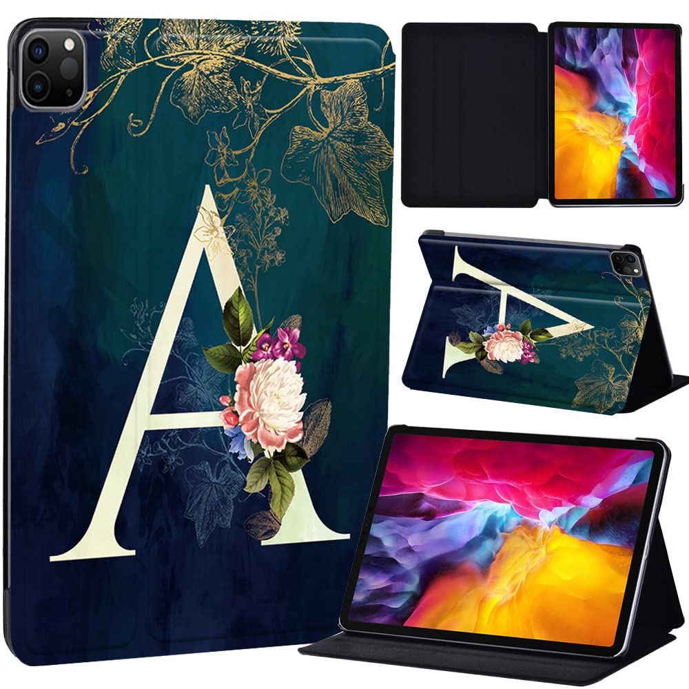 PU Leather + hard shell Ultra slim lightweight Folio Flip Tablet Stand Smart Cover Case Fit iPad Air 4 10.9" (2020) / iPad Pro 11" (2018 2020 2021) (initial letter A)